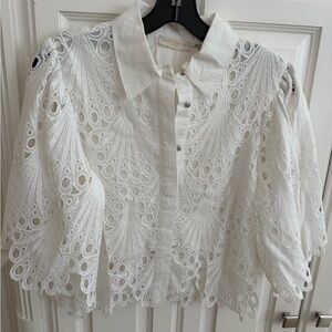 Ramy Brook Ivory Lace Button-Up Blouse